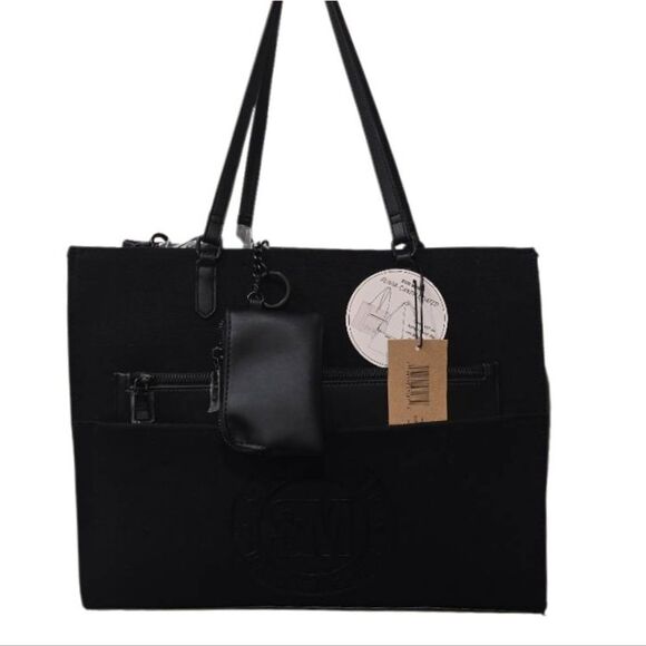 Steve Madden BLivia SM Circle Emblem Logo Candy-Coated Tote Bag- Black - Picture 2 of 11